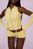 Sexy Casual Street Solid Color Cardigan Collar Two Pieces