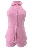 Business Wear Street Daily Solid Color Two Lapel Sleeveless Two Pieces