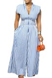 Casual Street Daily Stripe V Neck Regular Jumpsuits
