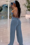 Sexy Casual Street Sportswear Y2k Solid Color Hollow Out Backless Halter Loose Jumpsuits