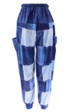 Casual Street Daily Patchwork Faux Denim Print Loose High Waist Bottoms