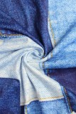 Casual Street Daily Patchwork Faux Denim Print Loose High Waist Bottoms