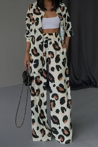 Sexy Casual Daily Leopard Print Leopard Cardigan Collar Long Sleeve Two Pieces