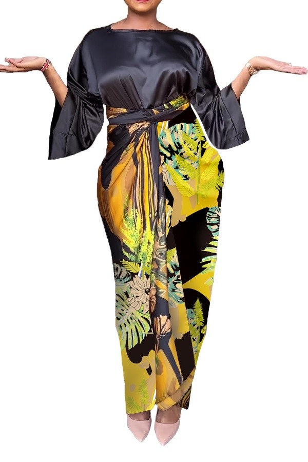 Sexy Casual Street Party Bohemian Patchwork Irregular Printed O Neck Half Sleeve Two Pieces