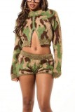 Sexy Street Party Hip Hop Y2k Camouflage Cardigan Collar Long Sleeve Two Pieces