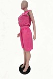 Sexy Casual Y2k Solid Color Capris Hooded Short Sleeve Two Pieces