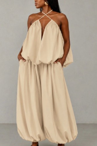 Casual Street Daily Solid Color Backless Spaghetti Strap Two Pieces