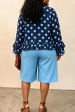 Casual Daily Office lady Polka Dot Flounce Belted V Neck Long Sleeve Two Pieces