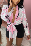 Sexy Casual Print Bandage Patchwork V Neck Outerwear