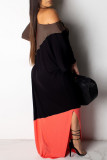 Fashion Elegant Print Patchwork Oblique Collar Irregular Dress Dresses