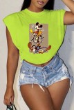 Fashion Casual Character Print Patchwork O Neck T-Shirts