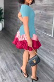 Fashion Sweet Print Patchwork Letter O Neck Pleated Dresses