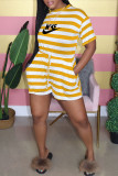 Fashion Living Striped Letter O Neck Rompers