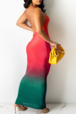 Fashion Elegant Gradual Change Letter Spaghetti Strap One Step Skirt Dresses