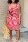 Fashion Casual Striped Letter U Neck One Step Skirt Dresses