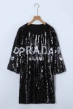 Fashion Casual Letter Sequins O Neck Straight Dresses
