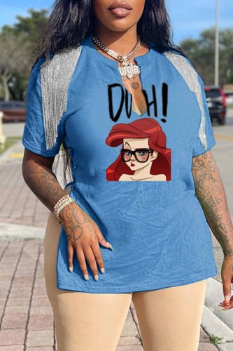 Fashion Sexy Character Print Tassel V Neck T-Shirts