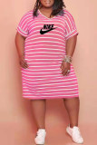 Fashion Casual Striped Letter V Neck One Step Skirt Plus Size Dresses