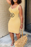 Fashion Casual Striped Letter U Neck One Step Skirt Dresses