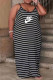 Fashion Casual Striped Patchwork Spaghetti Strap One Step Skirt Plus Size Dresses