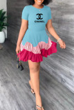 Fashion Casual Print Patchwork Letter O Neck Pleated Dresses