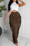 Fashion Casual Print Tassel Regular High Waist Skirt