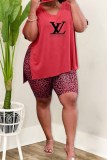 Fashion Casual Print Letter V Neck Plus Size Two Pieces