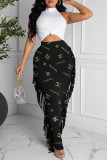 Fashion Casual Print Tassel Regular High Waist Skirt