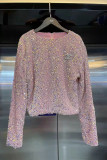 Fashion Celebrities Solid Sequins O Neck Tops