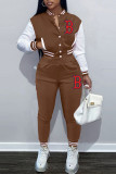 Fashion Casual Print Letter Mandarin Collar Long Sleeve Two Pieces
