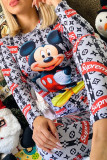 Fashion Casual Character Print Patchwork O Neck Long Sleeve Two Pieces
