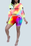 Fashion Casual Tie Dye Letter O Neck Long Sleeve Two Pieces