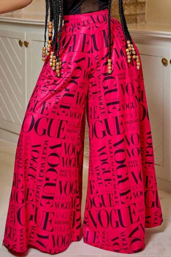 Fashion Casual Print Letter Loose Mid Waist Wide Leg Bottoms
