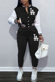 Fashion Casual Print Letter Mandarin Collar Long Sleeve Two Pieces