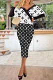 Fashion Sexy Print Patchwork Off the Shoulder Wrapped Skirt Dresses
