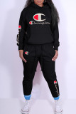 Fashion Sportswear Embroidery Patchwork Hooded Collar Long Sleeve Two Pieces