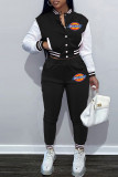 Fashion Sportswear Embroidery Patchwork O Neck Long Sleeve Two Pieces