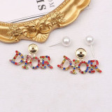 Fashion Simplicity Letter Pearl Hot Drill Earrings
