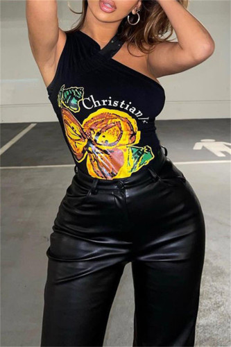 Sexy Casual Print Asymmetrical V Neck Tops