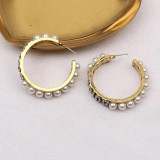 Fashion Vintage Letter Pearl Hot Drill Earrings