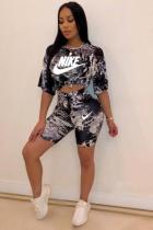 Casual Fashion Letter Tie Dye Two Piece Suits Regular Short Sleeve