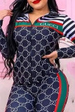 Fashion Casual Print Patchwork Letter Turndown Collar Long Sleeve Two Pieces