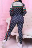 Fashion Casual Print Patchwork Letter Turndown Collar Long Sleeve Two Pieces