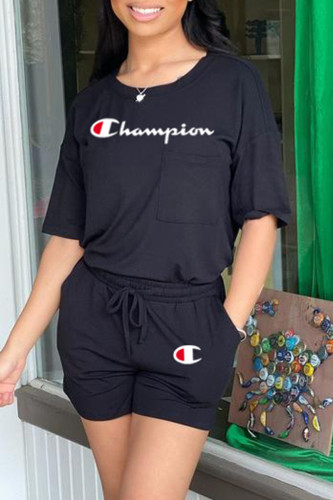 Fashion Casual Print Letter O Neck Short Sleeve Two Pieces