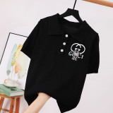 Fashion Casual Letter Patchwork Turndown Collar T-Shirts