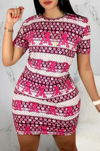 Fashion Casual Print Letter O Neck One Step Skirt Dresses