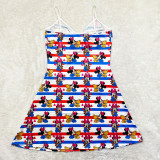 Fashion Living Character Patchwork Spaghetti Strap A Line Dresses