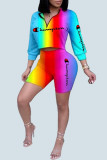 Fashion Casual Tie Dye Letter O Neck Long Sleeve Two Pieces