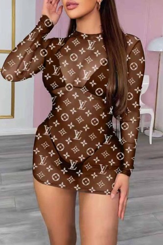 Fashion Sexy Print Letter O Neck One Step Skirt Dresses