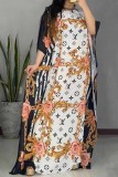 Fashion Casual Print Patchwork With Belt O Neck Straight Dresses